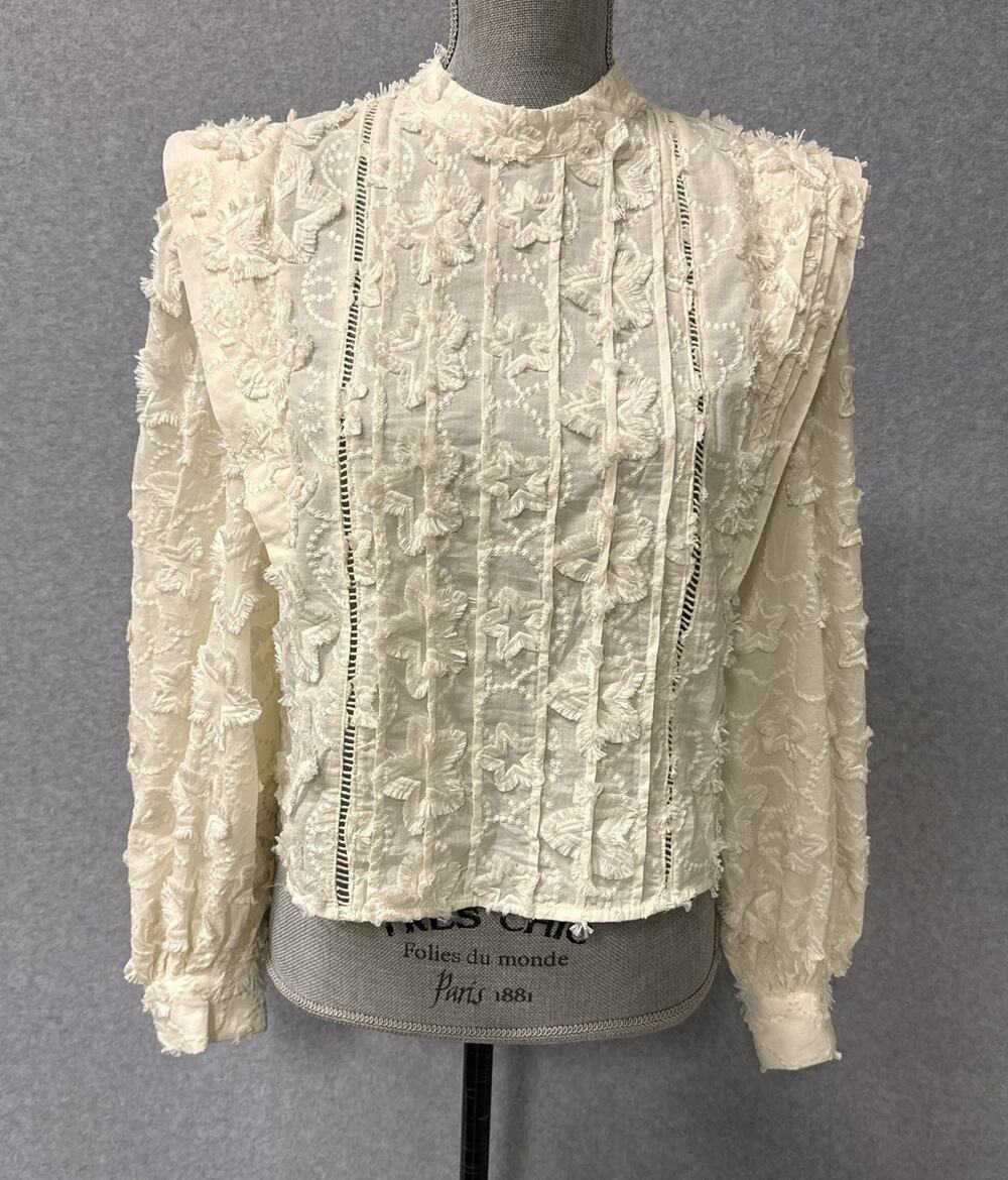 FARM RIO Star 3D Embroidered Blouse in Ivory Fairy Romantic Cropped Size Small